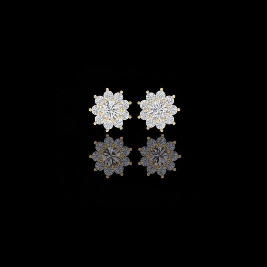 Radiant Floral Inspired Cluster Round Moissanite Diamond Stud Earring