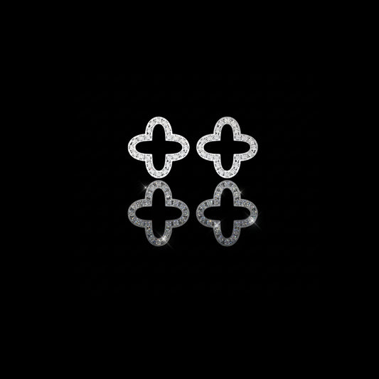 Handcrafted Geometric Elegance with Pave Round Lab Diamond Brilliance Eternal Clover Stud Earring