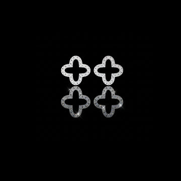 Round Moissanite Clover Stud Earrings Micro Pavé 14K Gold