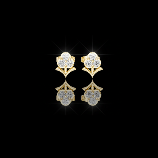 0.30 TCW Elegant Stem Motif Floral Clover Moissanite Diamond Earrings with Round Triple Diamond Cluster For Gift
