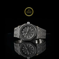 Full Iced Out Black Diamond Watch with Pavé Dial & Black Diamond Bezel