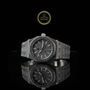 Full Iced Out Black Diamond Watch with Pavé Dial & Black Diamond Bezel