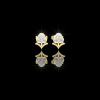 Stem Motif Floral Clover Round Triple Moissanite Diamond Cluster Earring