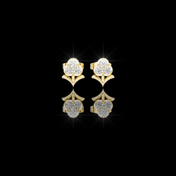 Stem Motif Floral Clover Round Triple Moissanite Diamond Cluster Earring