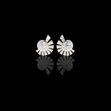 Sunburst Moissanite Diamond Geometric Stud Earrings in Yellow Gold