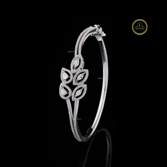 Marquise Cut Lab Grown Diamond Floral Open Cuff Bangle Bracelet