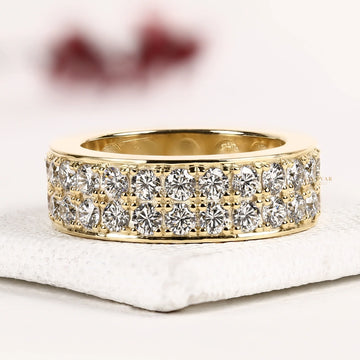 Two Row Round Cut Moissanite Diamond Full Eternity Wedding Band