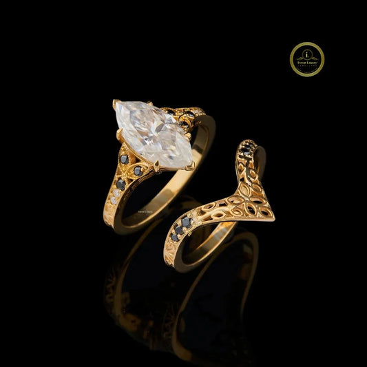 Marquise Cut Filigree Moissanite Diamond Engagement Ring