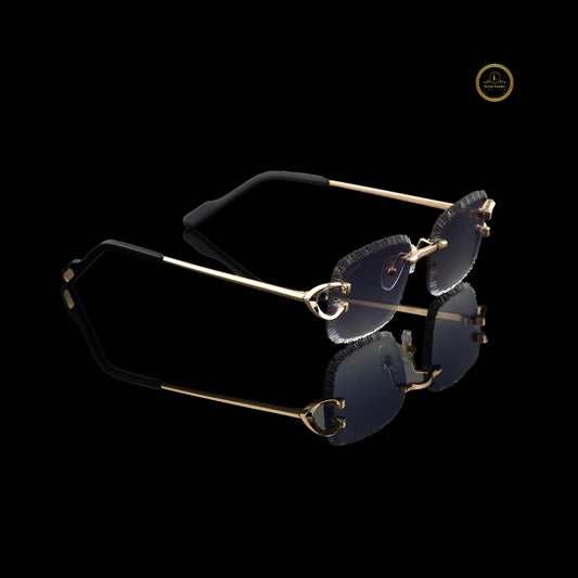 Rimless Rectangular Sunglasses with Frosted Crystal-Cut Blue Gradient Lenses