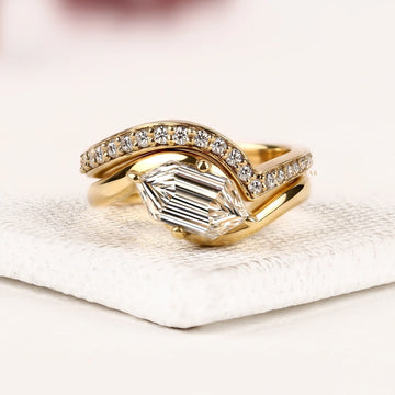 Dutch Marquise Cut Moissanite Diamond Engagement Ring with Bypass Pave Band