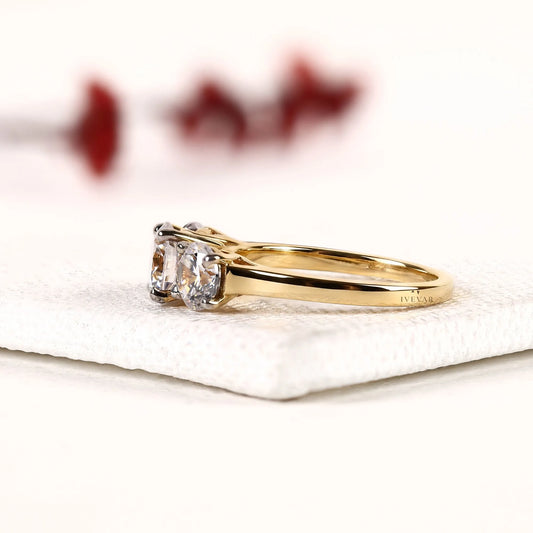 Three Stone Round Cut Lab Diamond Engagement Ring