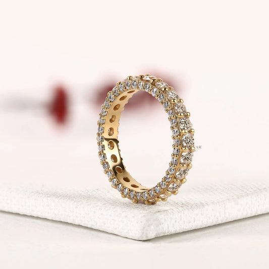 Round Cut Lab Diamond Pave Setting Full Eternity Wedding Band