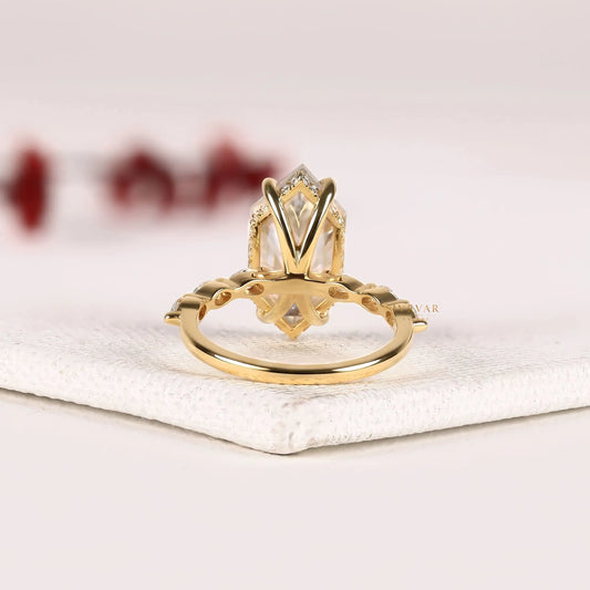 Dutch Marquise Hidden Halo with Pave Band Lab Diamond Ring