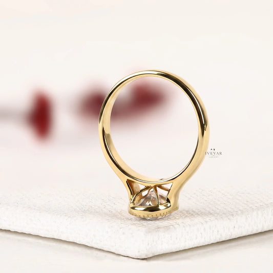 Rose Oval Cut Lab Diamond Wide Band Solitaire Ring