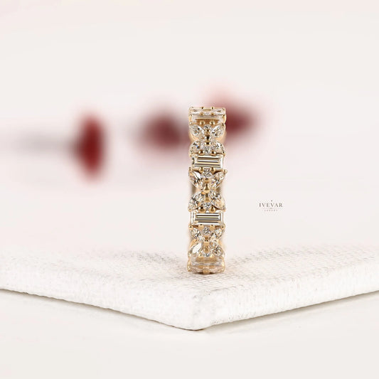 Baguette and Marquise Moissanite Diamond Floral Infinity Band