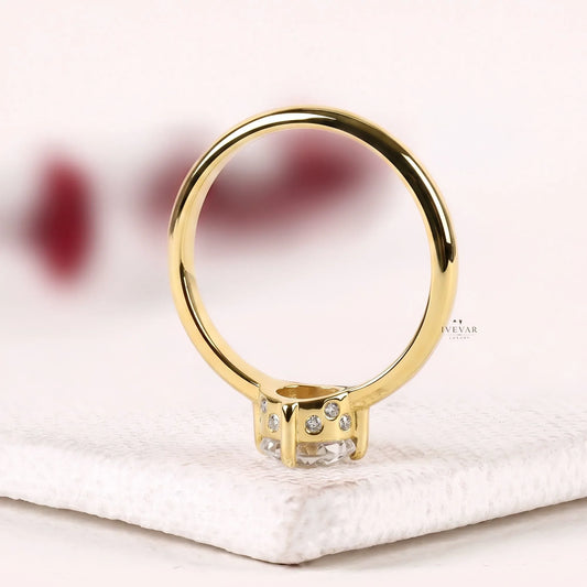 Rose Cut Lab Diamond Hidden Halo Engagement Ring