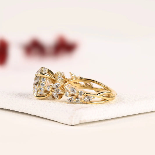 Round Cut Hidden Halo Nature Inspired Lab Diamond Ring