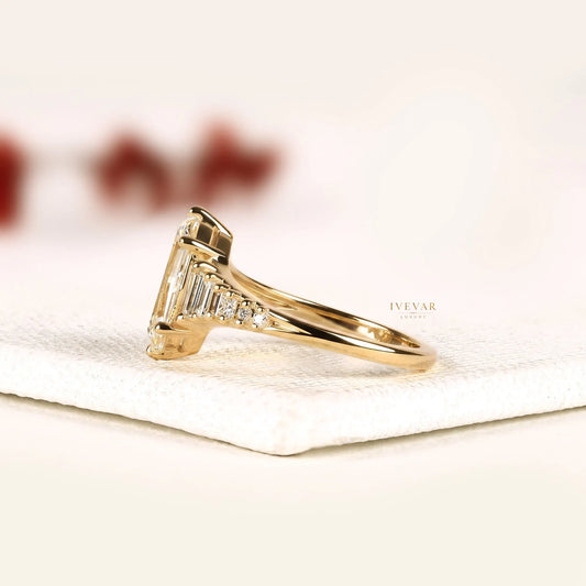 Rose Marquise Cut Baguette Side Stone Lab Diamond Engagement Ring