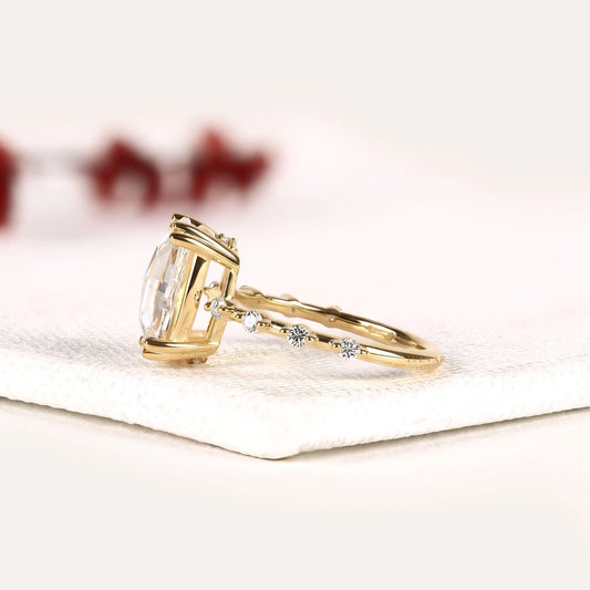 Cushion Rose Cut Round Accent Lab Diamond Engagement Ring