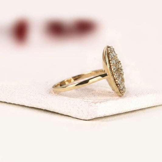 Vintage Oval Lab Diamond Floral Cluster Engagement Ring