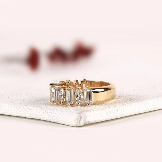 Baguette & Marquise Cut Lab Alternating Eternity Wedding Band