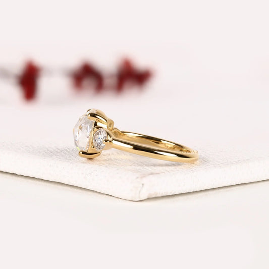 Round Rose Cut Cluster Lab Diamond Engagement Ring