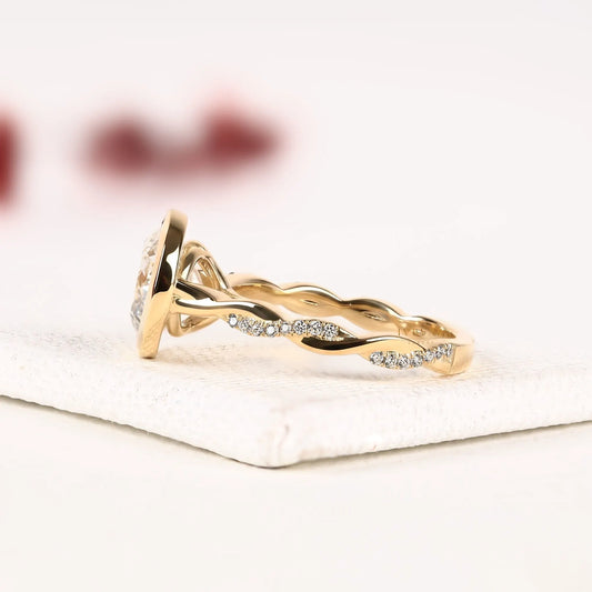 Bezel Set Round Cut Lab Diamond Twisted Pave Band Ring