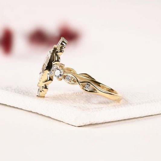 Vintage Oval Cut Filigree Halo Lab Diamond Engagement Ring