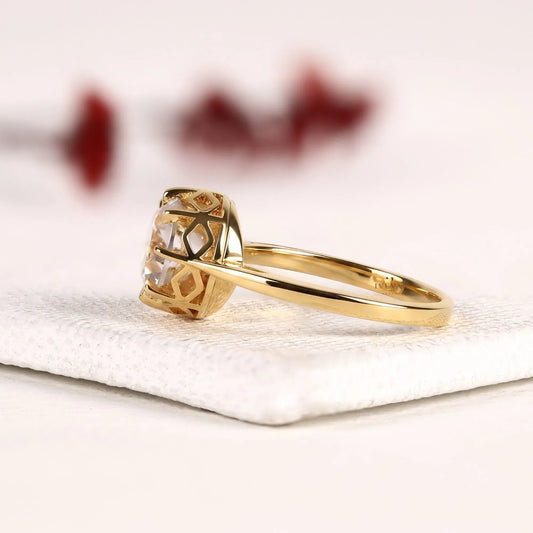 Round Cut Lab Diamond Hexagon Basket Engagement Ring