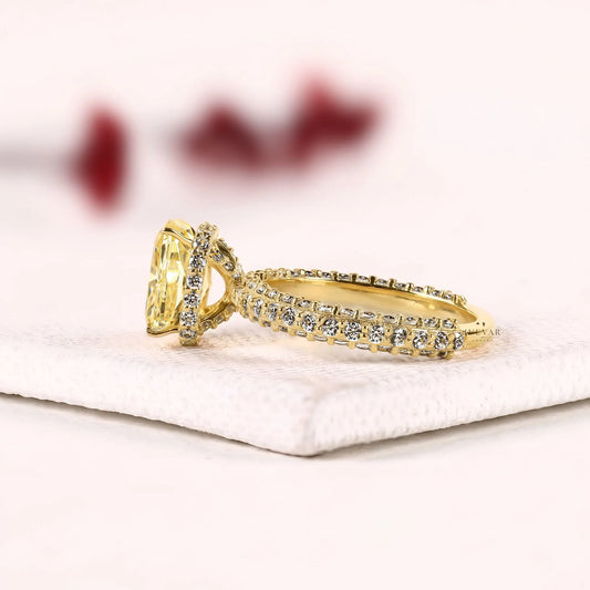 Yellow Radiant Cut Hidden Halo with Pave Band Lab Diamond Ring