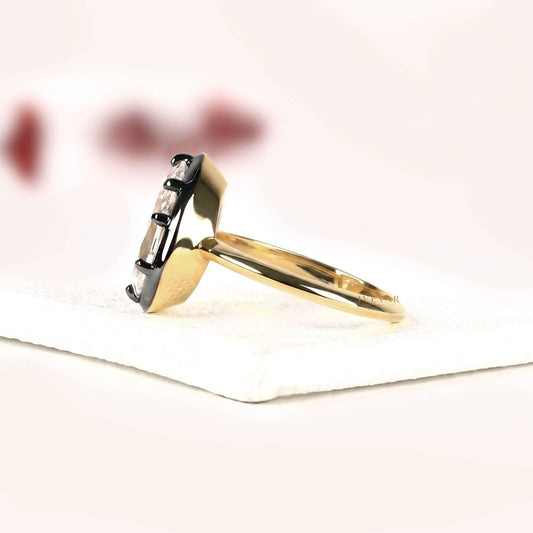 Black Bezel Pear Cut Lab Diamond Solitaire Engagement Ring