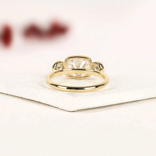 Bezel Setting Three Stone Cushion Lab Diamond Ring
