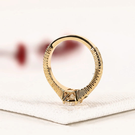 Vintage Milgrain Inspire Oval Cut Lab Diamond Engagement Ring