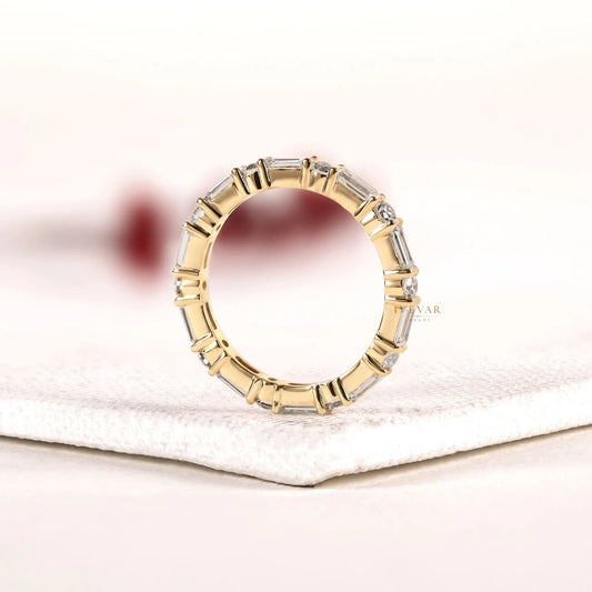 Baguette and round Alternative Moissanite Diamond Stacking Band