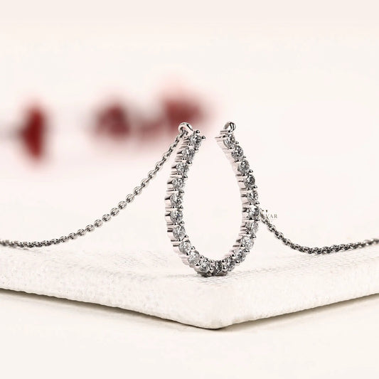 Open Teardrop Round Moissanite Diamond Pendant Necklace