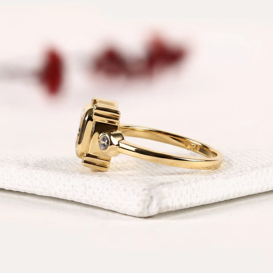 Bezel Setting Emerald Cut with Side Lab Diamond Engagement Ring