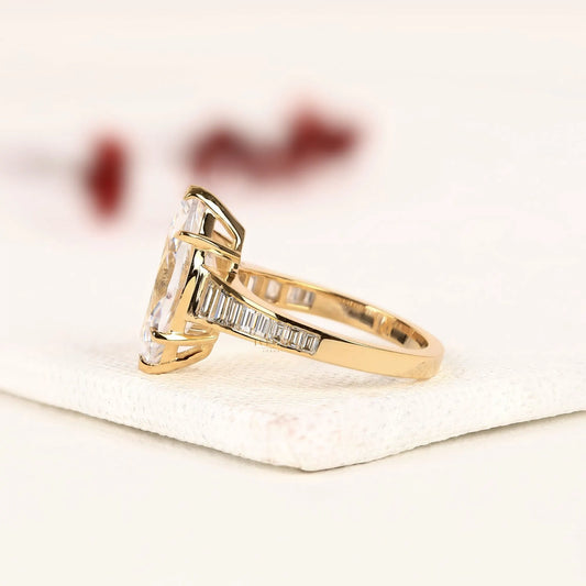Marquise Cut Lab Diamond Ring with Baguette Side Stones
