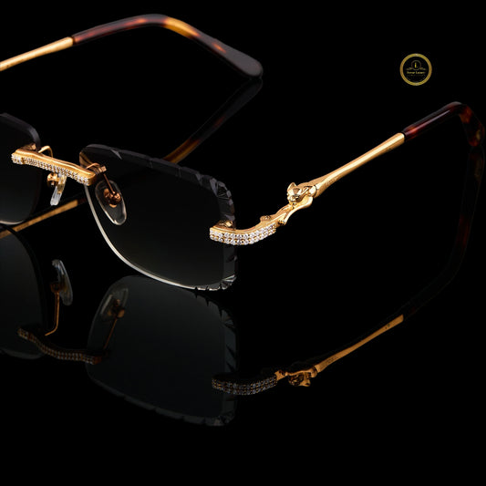 Custom Diamond Rimless Sunglasses with Gold Detailing