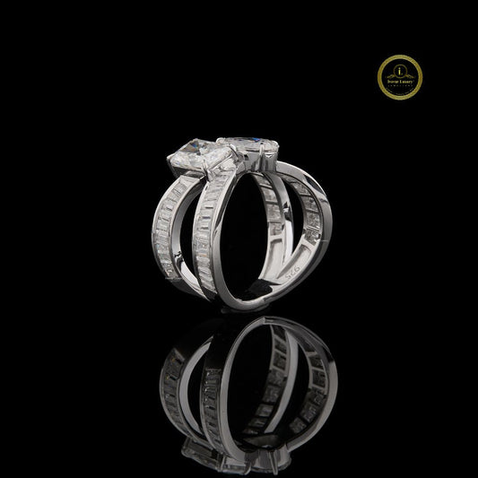 Radiant And Pear Moissanite Diamond Criss Cross Baguette Ring