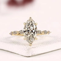 Marquise Cut Moissanite Diamond Engagement Ring With Half Band