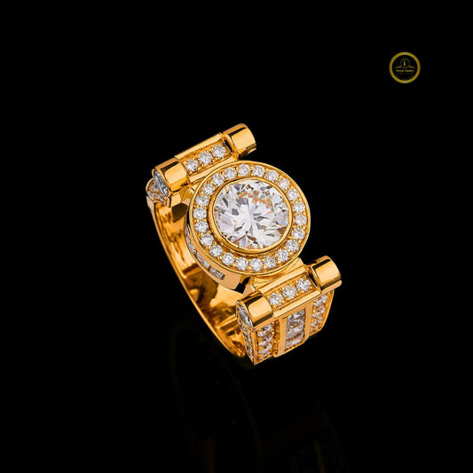 Yellow Gold Round White moissonite Diamond Ring By Ivevar Luxury.
