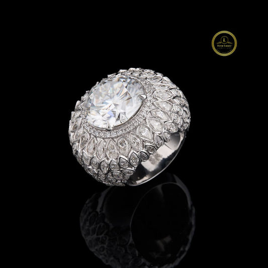 Luxury 3.00 CT Round-Cut Moissanite Diamond Halo Statement Ring in White Gold by Ivevar