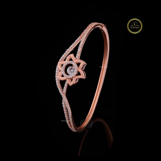 Floral Round Moissanite Diamond Open Cuff Bangle Bracelet