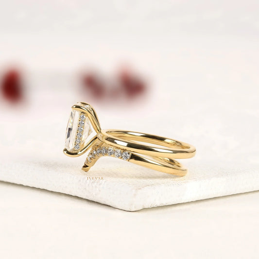 Radiant Cut Lab Diamond Ring with Curved Pave Wedding Band