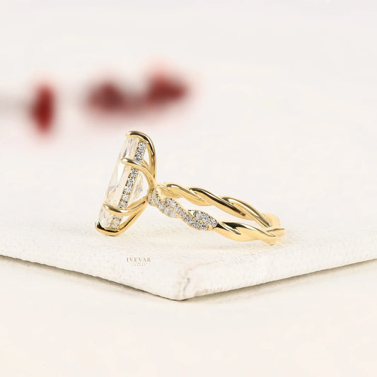 Marquise Cut Lab Diamond Ring with Twisted Gold Band