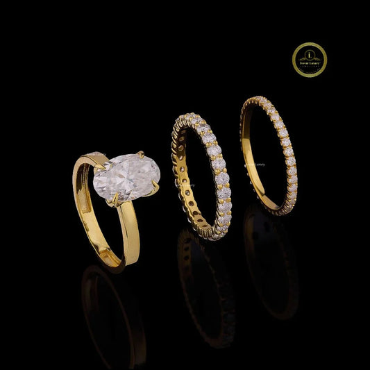Oval Cut Lab Diamond Bridal Ring Set With Full Eternity Band