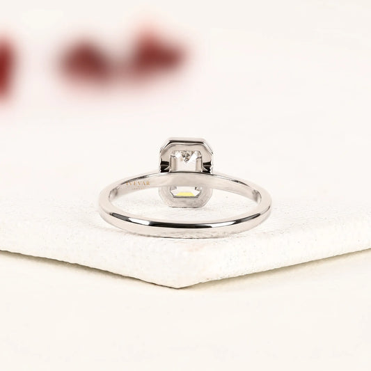Emerald Cut Lab Diamond Bezel Solitaire Engagement Ring