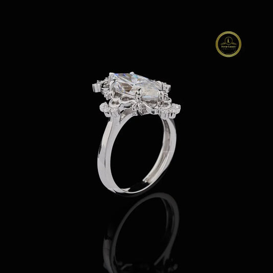 Vintage Marquise Moissanite Diamond Filigree Engagement Ring