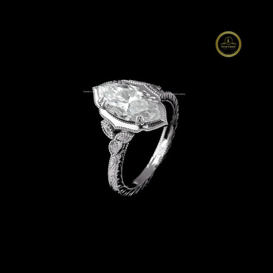 Marquise Solitaire Moissanite Diamond Vintage Inspired Ring