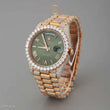 Rose Gold Calendar Watch with Green Face Round Diamond Executive Band - View 2